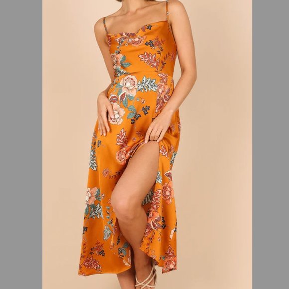 Petal & Pup - Alejandra Cowl Neck Midi Dress - Tan - Picture 1 of 4